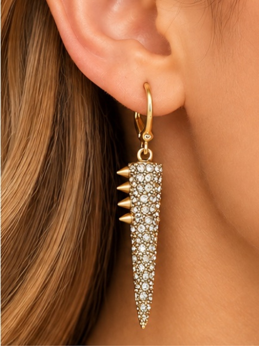 NEW - Sam Edelman Gold & Rhinestone Spike Dangle Drop Statement Earrings